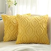 decorUhome Decorative Throw Pillow Covers 18x18, Soft Plush Faux Wool Couch Pillow Covers for Home, Set of 2,Mustard Yellow