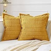 MIULEE Mustard Yellow Corduroy Decorative Throw Pillow Covers Pack of 2 Soft Striped Pillows Pillowcases with Broad Edge Mode