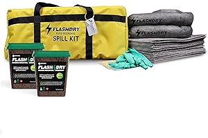 1 Flashdry Pro Portable Complete Spill Kit Includes Yellow Duffle, Bag Tag, 15 Absorbent Pads, 2 3" x4' Sorbent Socks, Dispos