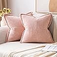 MIULEE Corduroy Pillow Covers with Splicing Set of 2 Super Soft Boho Striped Pillow Covers Broadside Decorative Textured Thro