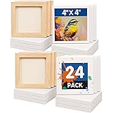 FIXSMITH Mini Stretched Canvas - 24 Pack 4 x 4 Inch, 2/5” Profile Small Square Canvases, 100% Cotton Art Primed Little Blank 