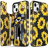 LETO iPhone 13 Case,Flip Folio Leather Wallet Case Cover with Fashion Flower Designs for Girls Women,Built-in Card Slots Kick