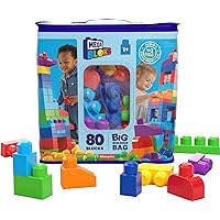 MEGA BLOKS First Builders Toddler Blocks Toys Set, Big Building Bag with 80 Pieces and Storage, Blue, Ages 1+ Years