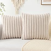 Pallene Faux Fur Plush Throw Pillow Covers 18x18 Set of 2 - Luxury Soft Fluffy Striped Decorative Pillow Covers for Sofa, Cou