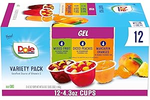 Dole Fruit Bowls In Gel Variety Pack Snacks, Peaches, Mixed Fruit, Mandarin Oranges, 4oz 12 Total Cups, Gluten & Dairy Free, 