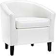 Yaheetech White Leather Chair, Faux Leather Accent Chair, Modern Barrel Chair Comfy Club Chair with Soft Padded and Solid Leg