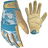 DIGZ 7607-23 High Performance Women's Gardening Gloves, Work Gloves with Touchscreen Compatible Fingertips, Blue Leaves Patte