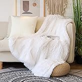 Tuddrom Decorative Extra Soft Faux Fur Throw Blanket 50" x 60",Solid Reversible Fuzzy Long Hair Shaggy Blanket,Fluffy Cozy Pl
