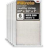 Filtrete 20x30x1 AC Furnace Air Filter, MERV 5, MPR 300, Capture Unwanted Particles, 3-Month Pleated 1-Inch Electrostatic Air