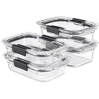 Rubbermaid 8-Piece Brilliance Glass Food Storage Containers with Lids for Lunch, Meal Prep, and Leftovers, Dishwasher and Ove