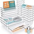 WOWBOX 25 PCS Clear Plastic Drawer Organizer Set, 4 Sizes Desk Drawer Divider Organizers and Storage Bins for Makeup, Jewelry