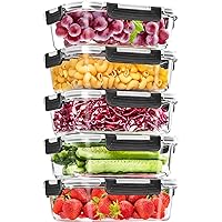 Skroam 5-Packs 36OZ Glass Food Storage Containers with Lids Airtight, Glass Meal Prep Container for Lunch, Pantry Organizers 