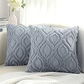 decorUhome Decorative Throw Pillow Covers 18x18, Soft Plush Faux Wool Couch Pillow Covers for Home, Set of 2,Blue Grey