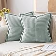 MIULEE Corduroy Pillow Covers with Splicing Set of 2 Super Soft Couch Pillow Covers Broadside Striped Decorative Textured Thr