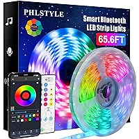 PHLSTYLE 65.6ft/20m LED Lights Room Decor, LED Lights Strip for Bedroom Music Sync, App Controlled Bluetooth RGB LED Light St