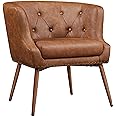 Yaheetech Modern Accent Chair, PU Leather Retro Armchair, Upholstered Barrel Chair with Metal Leg and Comfy Seat Cushion for 