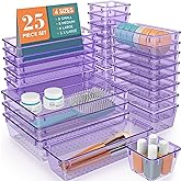 StorMiracle 25 PCS Drawer Organizer Set, 4 Varied Size Bathroom and kitchen Drawer cabinet organizer Trays, Clear Storage Bin