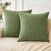 MIULEE Pack of 2 Couch Throw Pillow Covers 18x18 Inch Soft Sage Green Spring Chenille Pillow Covers for Sofa Living Room Soli