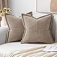 MIULEE Corduroy Pillow Covers with Splicing Set of 2 Super Soft Boho Striped Pillow Covers Broadside Decorative Textured Thro
