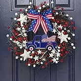 4th of July Independence Day Door Wreath,Patriotic red White Blue Berry Wreath for Front Door,Memorial Day Fourth of July Tru