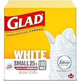 Glad White Garbage Bags - Small 25 Litres - Febreze Fresh Clean Scent, 100 Trash Bags, Made in Canada of Global Components