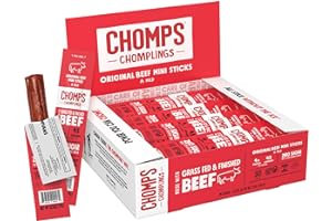 Chomps Snack Size Grass-Fed and Finished Original Beef Jerky Snack Sticks 0.5oz 24-Pack - Keto, Paleo, Whole30, 4g Lean Meat 