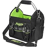 AWP 12 Inch Pro Tool Tote with Rotating Handle for Easy Tool Access, Water-Resistant Construction, Black/Green