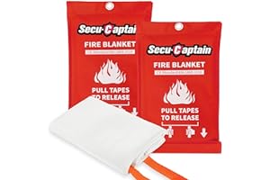 SecuCaptain Emergency Fire Blanket for Home and Kitchen - 2 Pack 40"x40" Flame Suppression Fiberglass Fire Blankets for House
