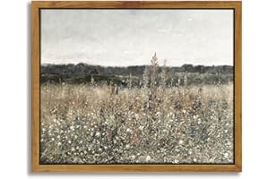 InSimSea Framed Canvas Wall Art Vintage Decor, Meadow with Flowers Painting Wall Art Prints, Landscape Wall Art for Living Ro