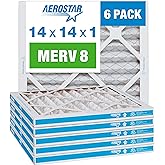Aerostar 14x14x1 MERV 8 Pleated Air Filter, AC Furnace Air Filter, 6 Pack (Actual Size: 13 3/4"x13 3/4"x3/4")