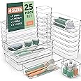 25 PCS Clear Plastic Drawer Organizers Set, 4 Sizes Clear Drawer Organizers & storage Bins for Makeup/Jewelry Vanity, Kitchen
