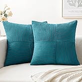 MIULEE Teal Corduroy Pillow Covers Pack of 2 Boho Decorative Spliced Throw Pillow Covers Soft Solid Couch Pillowcases Cross P