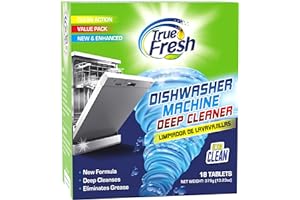 True Fresh Dishwasher Cleaner & Deodorizer Tablets 18-Pack, 20g Each - Powerful Limescale & Odor Removal - Deep Clean for Spa