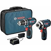 BOSCH Power Tools Combo Kit CLPK22-120 - 12-Volt Cordless Tool Set (Drill/Driver and Impact Driver) with 2 Batteries, Charger