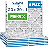 Aerostar 20x20x1 MERV 8 Pleated Air Filter, AC Furnace Air Filter, 6 Pack (Actual Size: 19 3/4" x 19 3/4" x 3/4")