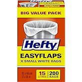 Hefty® Garbage Bags, Value Pack Small 15 Litres White, Flaps, 200 Bags