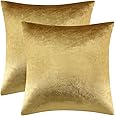 GIGIZAZA Gold Velvet Decorative Throw Pillow Covers,18x18 Pillow Covers for Couch Sofa Bed 2 Pack Soft Cushion Covers