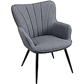 Yaheetech Accent Chair, Modern and Elegant Armchair, Linen Fabric Vanity Chair Living Room Chair with Mental Legs and High Ba