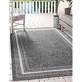 Unique Loom Outdoor Border Collection Area Rug - Soft Border (4' 1" x 6' 1" Rectangle, Black/ Ivory)