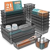 WOWBOX 21 PCS Plastic Drawer Organizer Set, Desk Drawer Divider Organizers and Storage Bins for Makeup, Jewelry, Gadgets for 