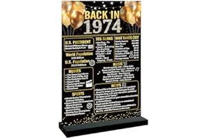 Trgowaul 50th Birthday Decorations Women Men, Double Print Black Gold Back in 1974 Birthday Poster Acrylic Table Sign with St