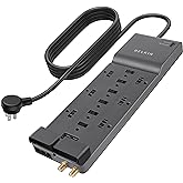 Belkin Power Strip Surge Protector with 12 AC Multiple Outlets, 10 ft Long Flat Plug Heavy Duty Extension Cord for Home, Offi