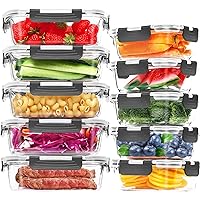 Skroam 10 Pack Glass Food Storage Containers with Lids, Glass Airtight Meal Prep Container Set for Lunch, on the Go, Leftover