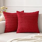 MIULEE Pack of 2 Red Corduroy Decorative Throw Pillow Covers 18x18 Inch Soft Boho Striped Pillow Covers Modern Farmhouse Home