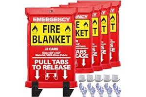JJ CARE Fire Blanket – 5 Packs with Hooks and Gloves – Emergency Fire Blanket for Home & Kitchen, High Heat Resistant Fire Su