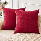 MIULEE Pack of 2 Red Couch Throw Pillow Covers 18x18 Inch Soft Chenille Pillow Covers for Sofa Living Room Solid Dyed Pillow 