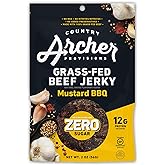 Zero Sugar Mustard BBQ Beef Jerky by Country Archer | 100% Grass-fed, Sugar-free Beef Jerky | Keto, Low Carb, Protein Snacks 