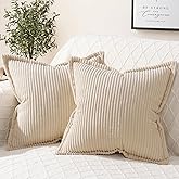Mecatny Corduroy Pillow Covers 20x20 Inch Set of 2 - Striped Throw Pillow Covers with Wide Border for Living Room, Bed - Soft