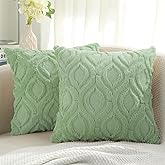 decorUhome Decorative Throw Pillow Covers 18x18, Soft Plush Faux Wool Couch Pillow Covers for Home, Set of 2,Sage Green