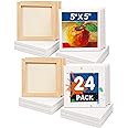 FIXSMITH Mini Stretched Canvas - 24 Pack 5 x 5 Inch, 2/5” Profile Small Square Canvases, 100% Cotton Art Primed Little Blank 